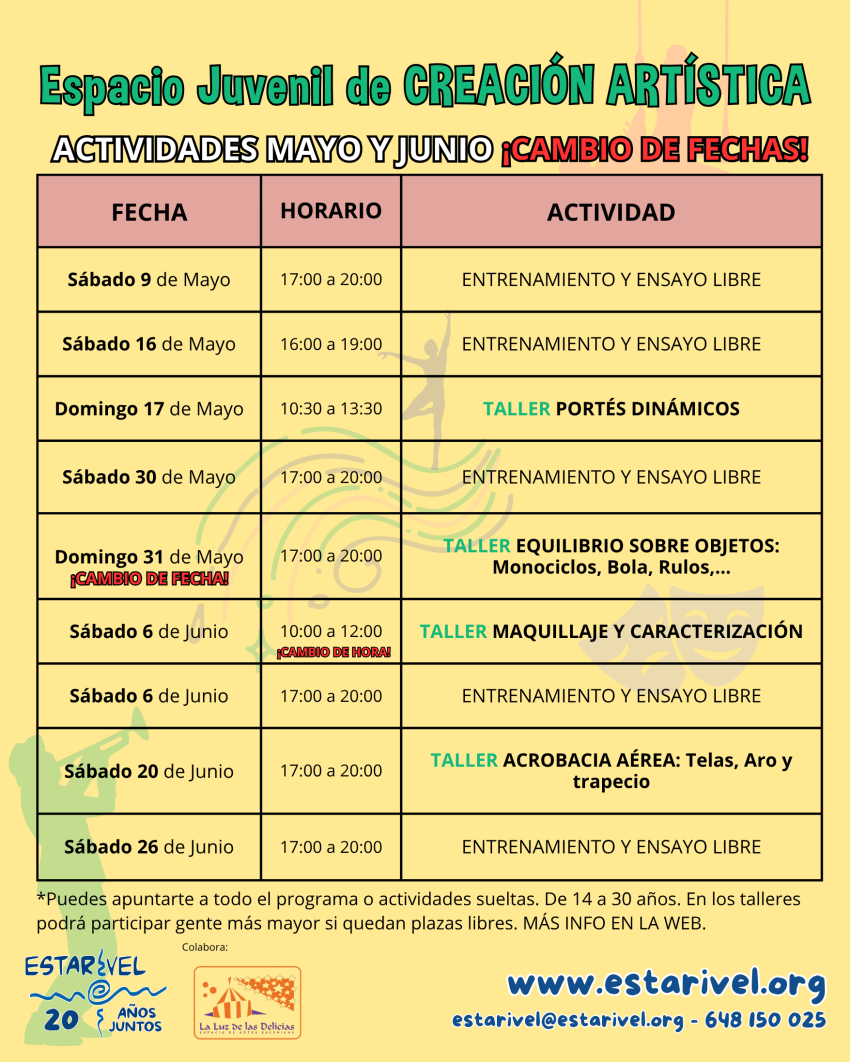 Calendario Espacio Juvenil Creaci&oacute;n Art&iacute;stica